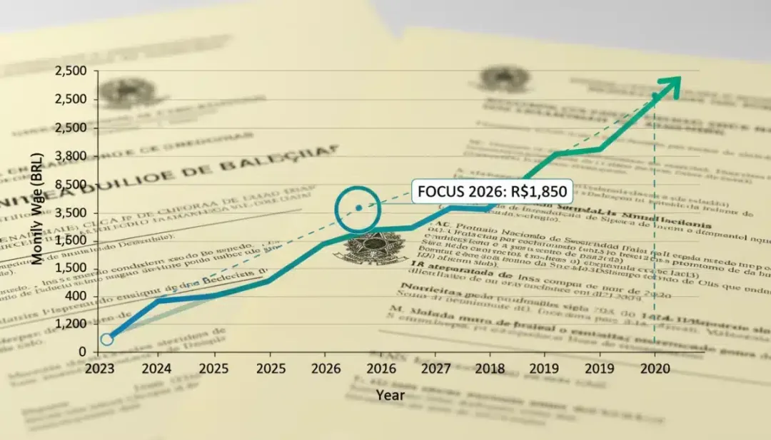 Gráfico de projeção do aumento do piso do INSS para 2026 e anos seguintes.