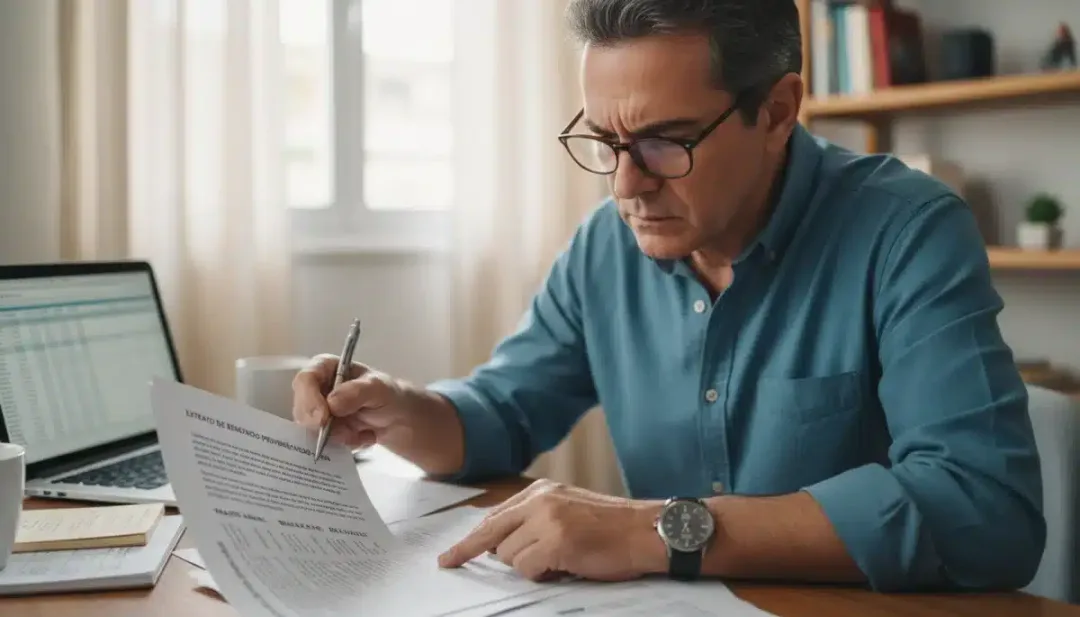 Pessoa analisando extrato de benefício previdenciário após reajuste do INSS.