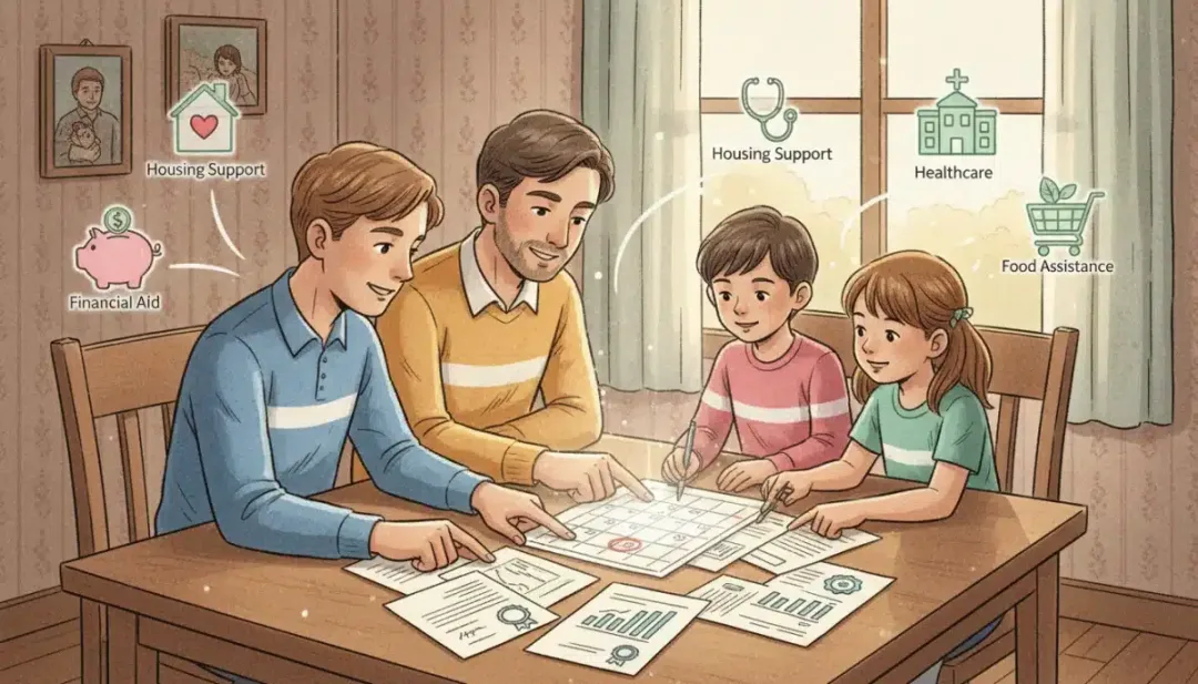 Família brasileira revisando documentos e calendário, simbolizando a importância de planejar a atualização do CadÚnico para manter benefícios.