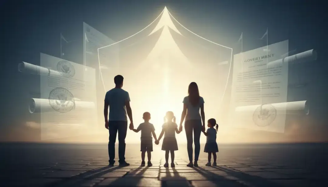 Família unida protegendo seu futuro financeiro diante das novas regras da Pensão por Morte em 2026.
