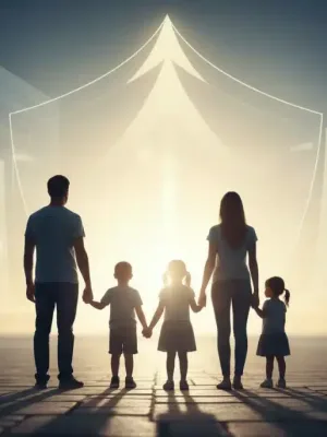 Família unida protegendo seu futuro financeiro diante das novas regras da Pensão por Morte em 2026.