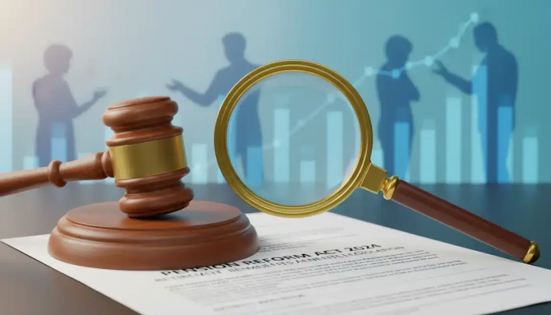 Martelo de juiz sobre documentos legais, representando a análise judicial da Revisão da Vida Toda.