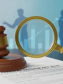 Martelo de juiz sobre documentos legais, representando a análise judicial da Revisão da Vida Toda.