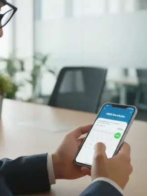 Pessoa consultando benefícios do INSS 2026 pelo celular, com tela exibindo informações previdenciárias e um calendário.