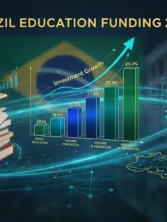 Gráficos financeiros e elementos educacionais simbolizando o financiamento da educação no Brasil em 2026
