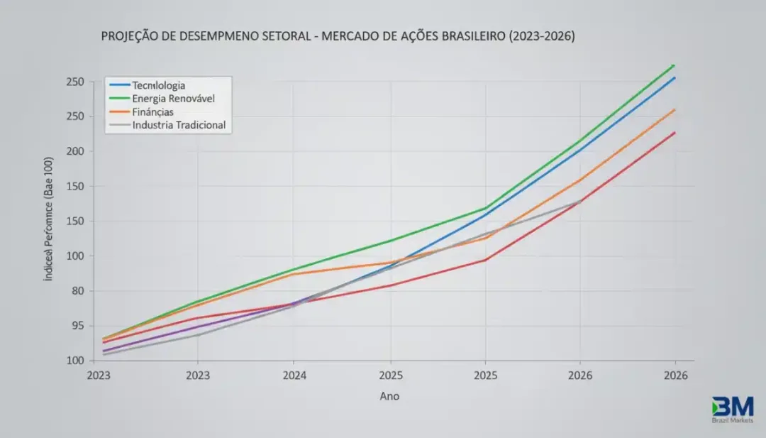 Gráfico de desempenho de setores promissores no mercado de ações brasileiro até 2026.