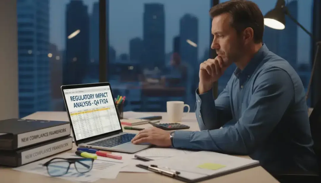 Pessoa analisando planilhas financeiras em um laptop, simbolizando o planejamento estratégico diante da Reforma Tributária 2026.