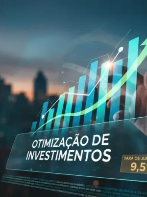 Gráficos financeiros e diagramas de crescimento, representando a otimização de investimentos com a Selic a 9,5% no horizonte de 2026.