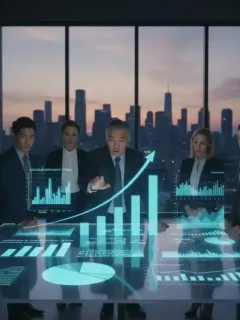 Pessoas analisando gráficos financeiros e fundos de investimento para 2026, com foco em perfis de risco.