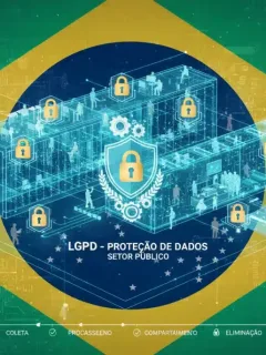 Representação gráfica dos desafios e impactos da LGPD no setor público brasileiro em 2026, com foco na segurança e conformidade de dados.