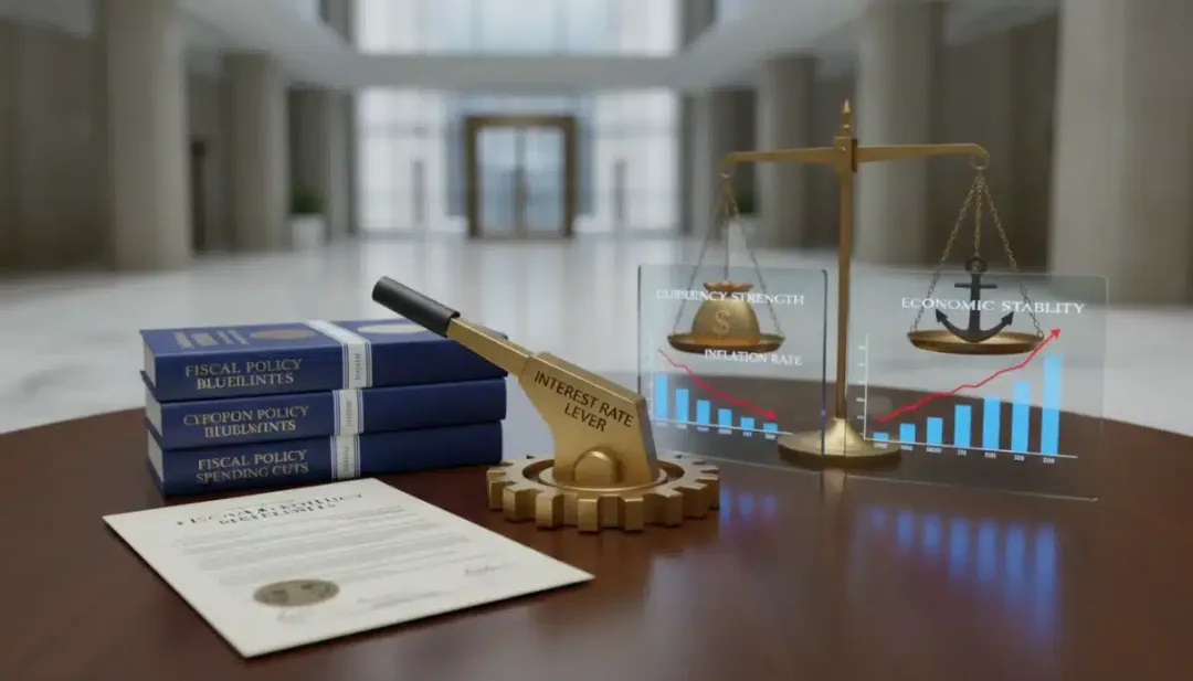 Ferramentas de política econômica do governo, como alavancas de juros e documentos fiscais.