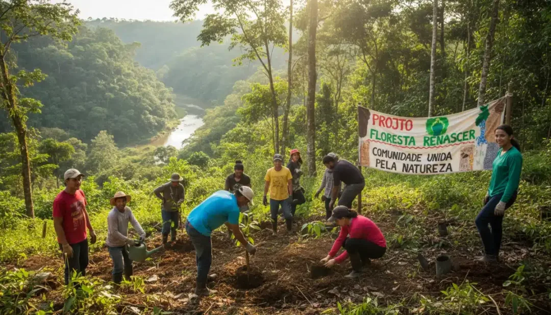 Iniciativa comunitária brasileira em ação, promovendo sustentabilidade e desenvolvimento local.