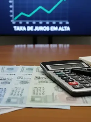Títulos do Tesouro Direto com calculadora e gráfico de juros, simbolizando análise de rentabilidade para 2026.