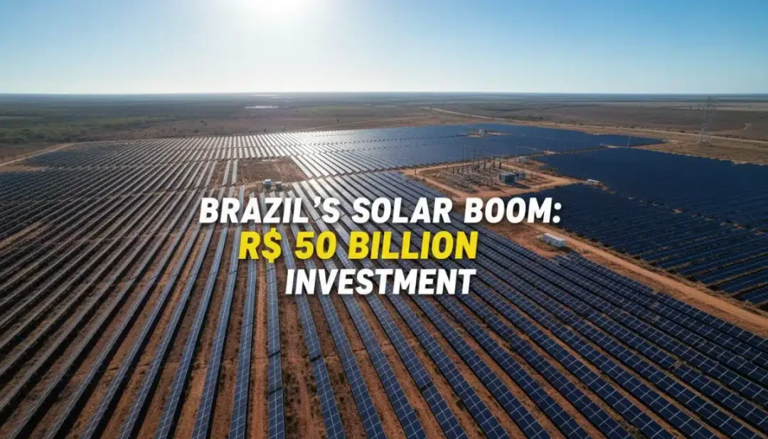 Vista aérea de uma usina solar de grande porte no Brasil, símbolo do investimento em Energias Renováveis Brasil.