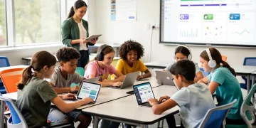 Students using adaptive learning platforms to enhance their education.