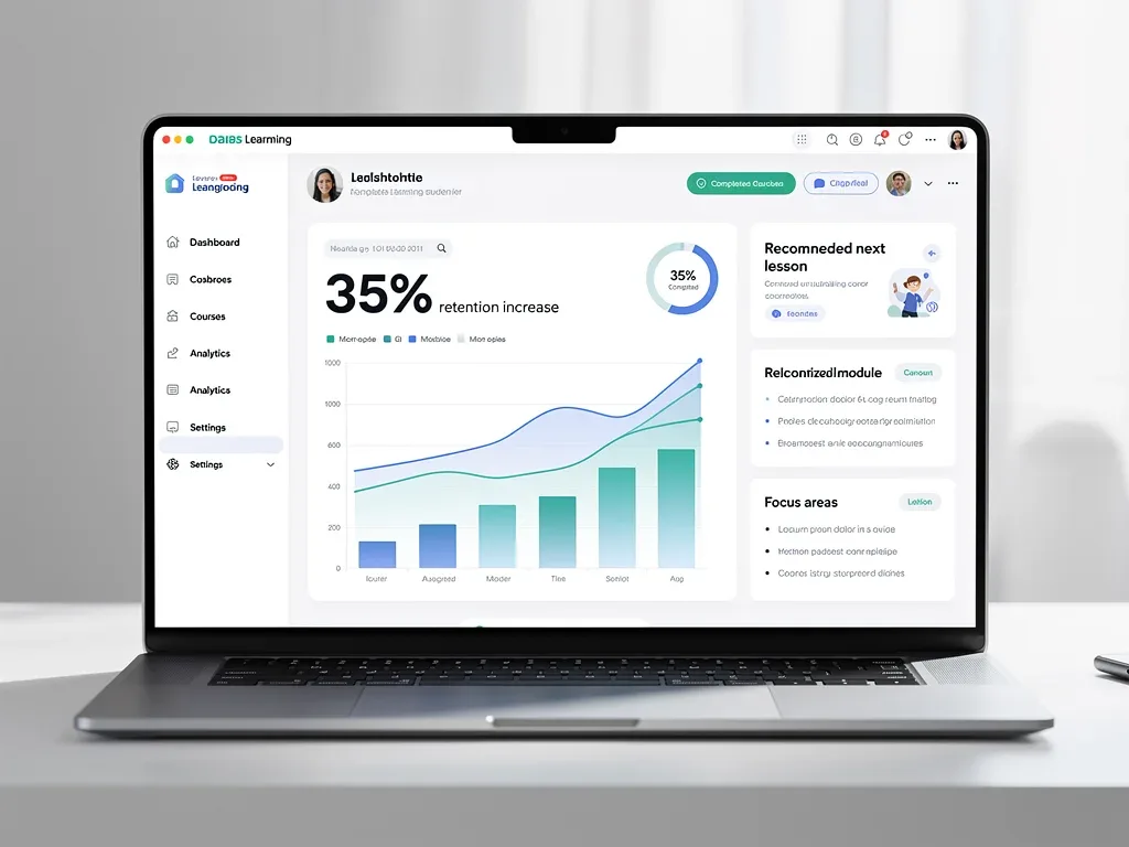 Adaptive learning platform dashboard with student progress and retention data.