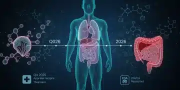 Futuristic medical research illustration with glowing molecules and organ schematics, representing FDA breakthrough therapies.