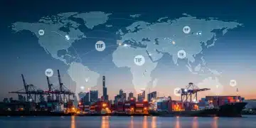 Global supply chain network with tariff overlays, indicating economic shifts by mid-2026.